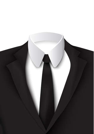 Realistic black suit object on the white background with cotton shirt, strict and elegant tie colored as jacket isolated vector illustrationのイラスト素材