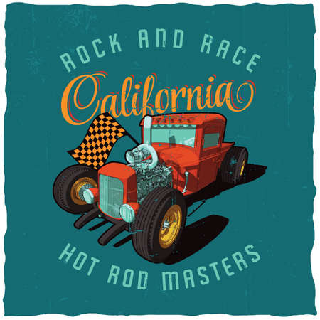 Rock and race california poster with image of car on the blue field vector illustrationのイラスト素材