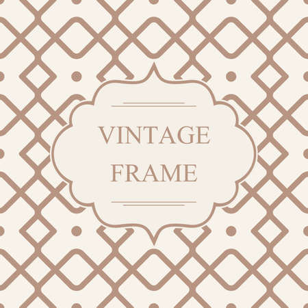 Abstract monochrome vintage frame template on geometric seamless pattern with intersecting rhombuses in kaleidoscope style vector illustrationのイラスト素材