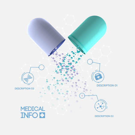 Abstract medicine infographic concept with medical opened capsule pill three options and icons isolated vector illustrationのイラスト素材