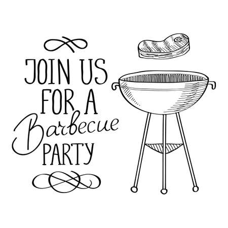 Typography monochrome design concept with calligraphic stylish inscription and barbecue on white background isolated vector illustrationのイラスト素材