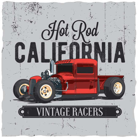 Hot rod california vintage poster for label design for t-shirt and greeting cards vector illustrationのイラスト素材