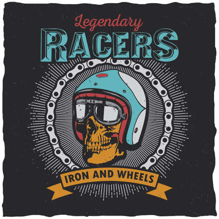 Legendary racers poster with words iron and wheels for design vector illustrationのイラスト素材