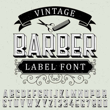 Vintage barber label font poster with sample label design on dustyのイラスト素材
