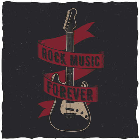Rock music forever poster with one guitar in the centre vector illustrationのイラスト素材