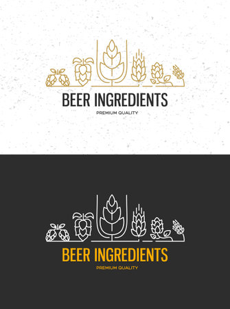 Brewery beer house labels  of craft beer, emblems for beer house, bar, pub, brewing company, brewery, taverns on the black vector illustrationのイラスト素材