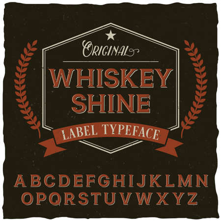 Whiskey Shine font poster with decoration and ribbon in vintage style vector illustrationのイラスト素材