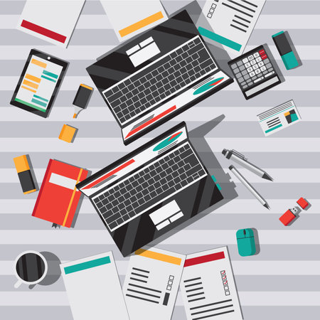 Office table with notebooks top view flatのイラスト素材