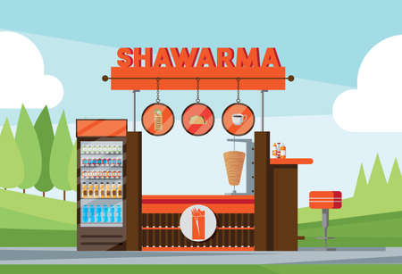 Fastfood kiosk with shawarma textのイラスト素材