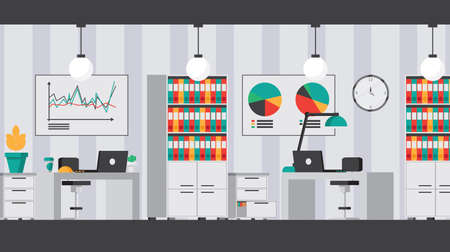 Office interior flat setのイラスト素材