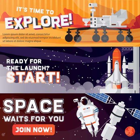 Space travel horizontal banner set isolated