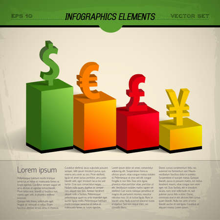 Colored currency infographic the ratio of different currencies to each other and their popularity vector illustrationのイラスト素材