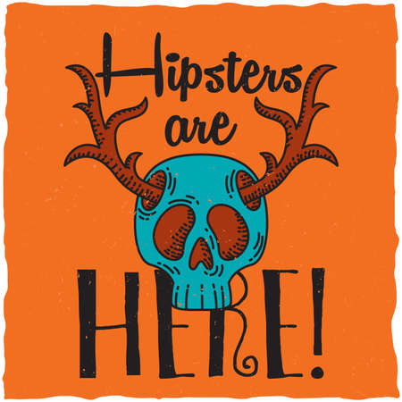 skull with deer horns hipster theme illustrationのイラスト素材