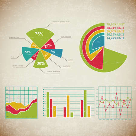 Vintage chart set infographic with different types of charts and for different business assessments vector illustrationのイラスト素材