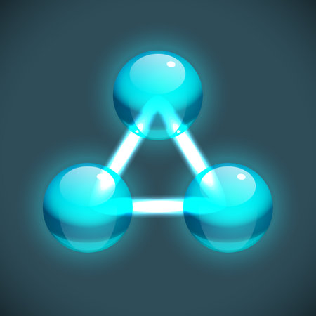 Bright molecule structure template with round connected turquoise atoms on blue background isolated vector Illustrationのイラスト素材