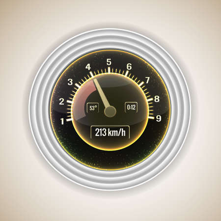 Realistic car speedometer interface with a transmission steps on gray gradient fond vector illustrationのイラスト素材