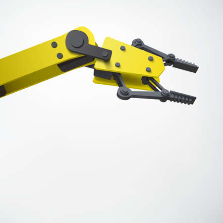 Industrial technology concept with realistic robotic mechanical arm on white background isolated...