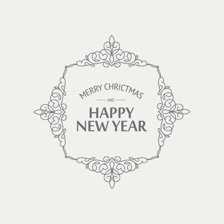 Winter holidays monochrome concept with greeting inscription in elegant frame in hand drawn style isolated vector illustrationのイラスト素材