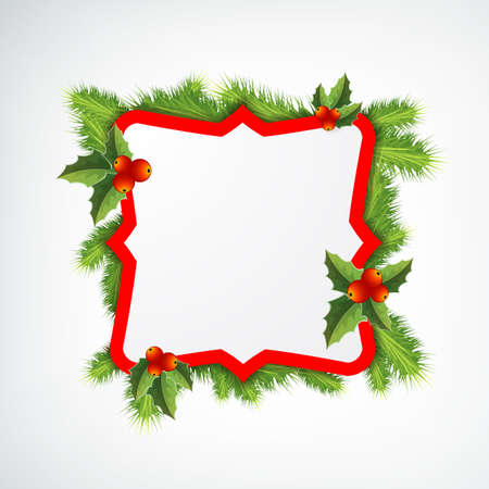 Flat design christmas frame decorated with mistletoe leaves on white background vector illustrationのイラスト素材