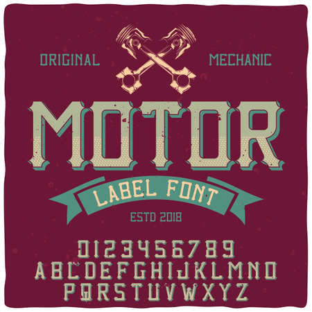 Original label typeface named "Motor". Good handcrafted font for any label design.のイラスト素材