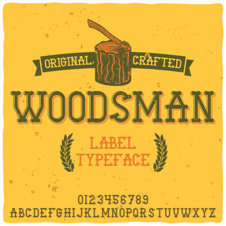 Original label typeface named "Woodsman". Good handcrafted font for any label design.のイラスト素材