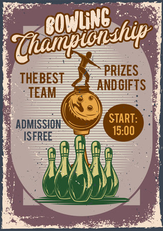 Poster design with illustration of advertising of bowling competition on dusty background.のイラスト素材
