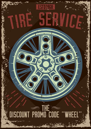 Poster design with illustration of a tire service on dusty background.のイラスト素材