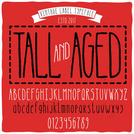 Vintage label typeface named "Tall" with aged effect. Good handcrafted font for any label design.のイラスト素材