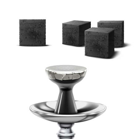 Vector set of charcoal cubes for hookah pipe in different foreshortening isolated on white...