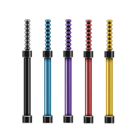 Vector set of colored black, blue, violet, red, yellow e-hookahs front view isolated on white backgroundのイラスト素材