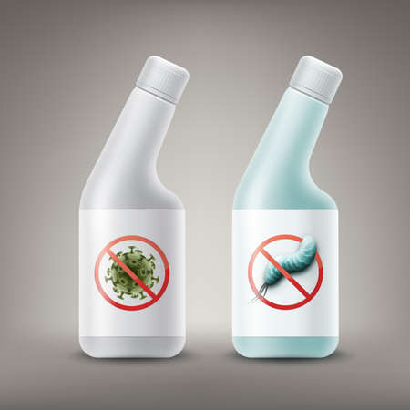 Vector antibacterial toilet cleaners and stop prohibit sign on germ front view isolatedのイラスト素材