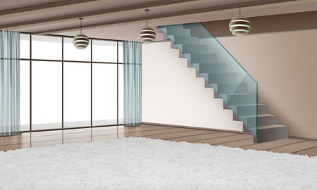 Vector illustration of modern interior with staircase and eco materials in minimalist styleのイラスト素材