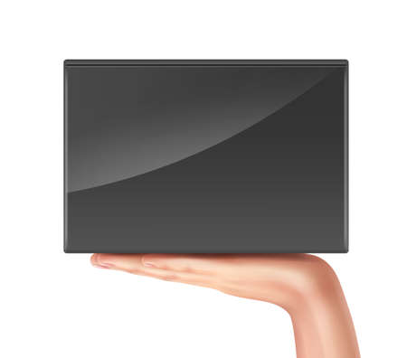 Vector illustration of hand holding black box on palm isolated on white backgroundのイラスト素材