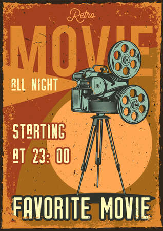 Poster design with illustration of a projector on vintage background.のイラスト素材
