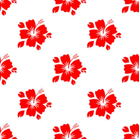 Seamless pattern with red flower. Background flat floral, vector illustrationのイラスト素材