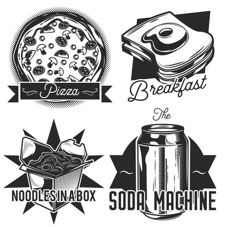 Set of fastfood emblems, labels, badges, logos. Isolated on whiteのイラスト素材