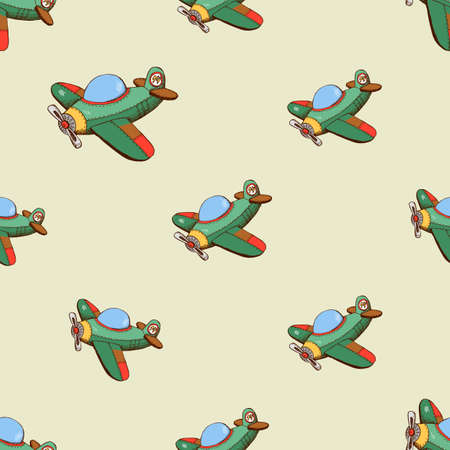 Seamless pattern with colored plane. Background with airplane, vector illustrationのイラスト素材
