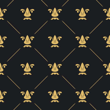 Seamless pattern decor. Black background with golden element. Vector illustrationのイラスト素材