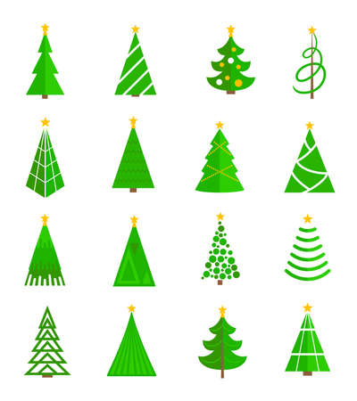 Christmas tree celebration holiday flat icons set isolated vector illustrationのイラスト素材