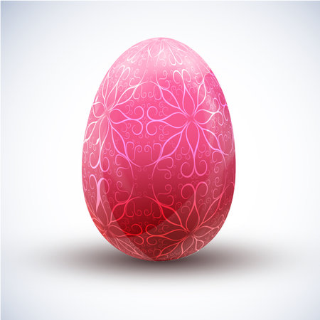 Happy easter pink egg with beautiful ornament icon on light background realistic vector illustrationのイラスト素材