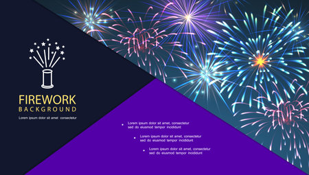 Festival fireworks bright composition with colorful sparkling shiny bursting and glowing sparks vector illustrationのイラスト素材