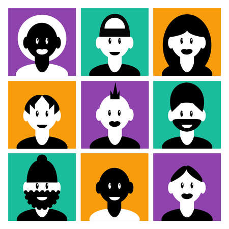 Decorative social media blog users profile avatar white black solid color design collection isolated...