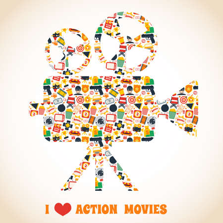 Action movie premiere cinema professional production camera concept vector illustrationのイラスト素材