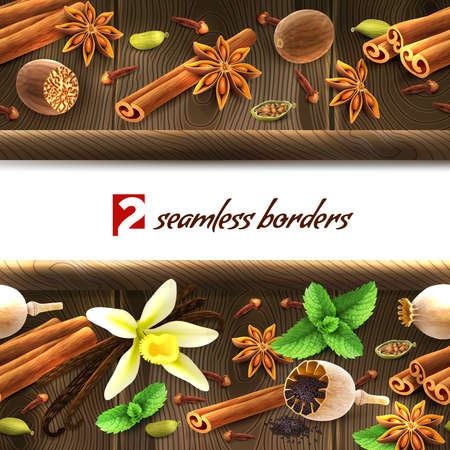 Confectionery spices on dark wooden seamless borders vector illustrationのイラスト素材