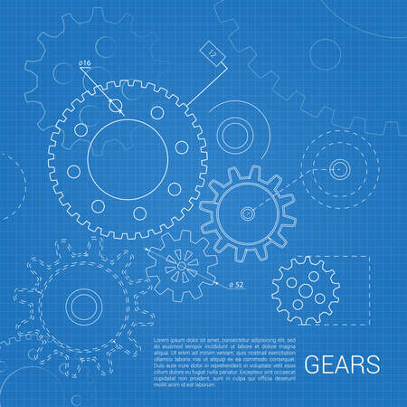 Drawn cogwheel gears mechanisms on squared background poster vector illustrationのイラスト素材