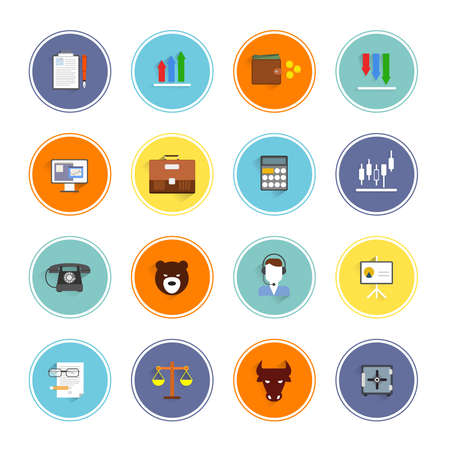 Finance bank credit money exchange trading icons flat set isolated vector illustrationのイラスト素材