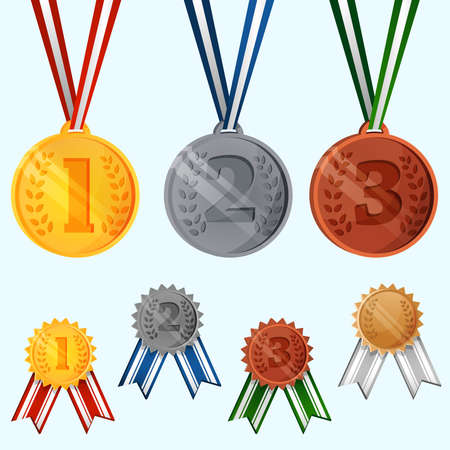 Award medals and seals success trophy achievement set isolated vector illustrationのイラスト素材