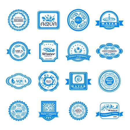Water company aqua mineral emblems blue wave set isolated vector illustrationのイラスト素材