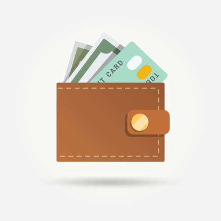 Wallet with money and credit card isolated on white background vector illustration.のイラスト素材