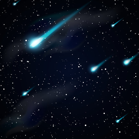 Falling stars, meteors or comets. Starry night sky vector background. Falling meteor on background...